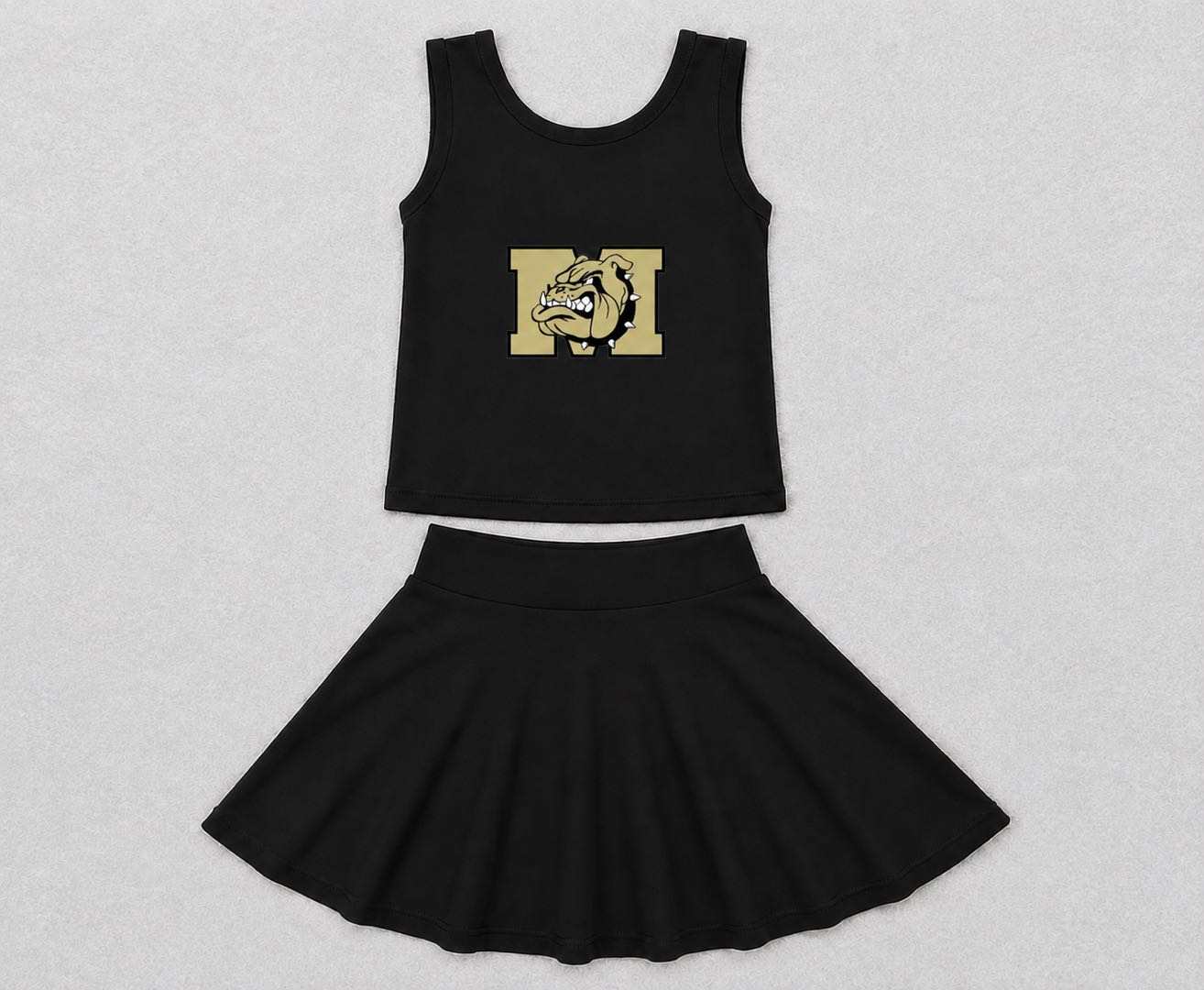 (Custom Design Preorder MOQ 5) Teams McGregor Bulldogs Black Tank Top Skort Girls Summer Yoga Clothes Set