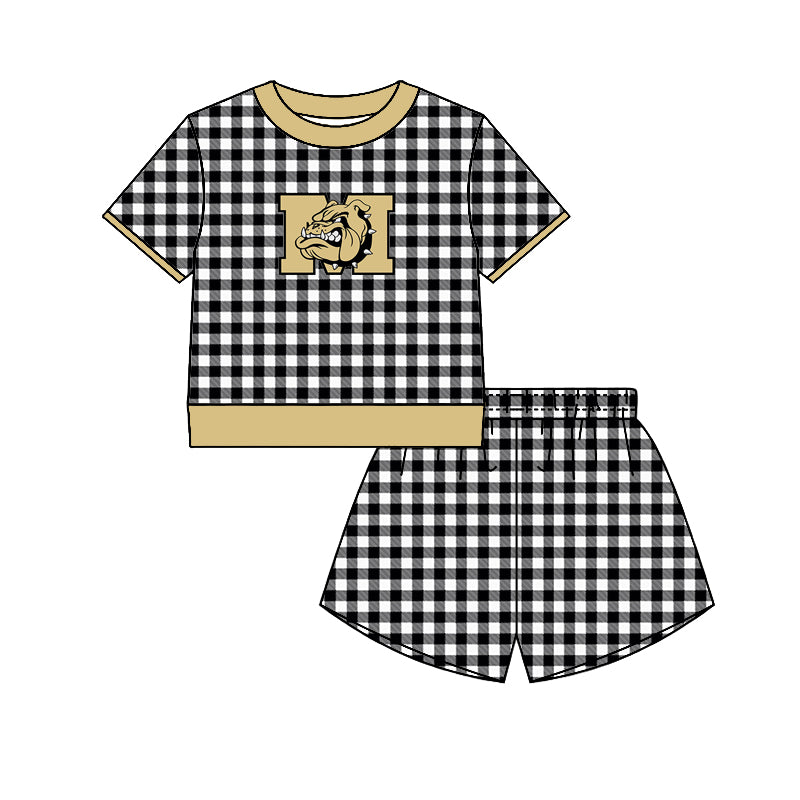 (Custom Design Preorder MOQ 5) Teams Mcgregor Bulldogs Top Black Checkerd Shorts Mommy and Me Summer Yoga Clothes Set