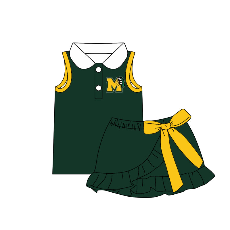 (Custom Design Preorder MOQ 5) Teams Moody BearCats Top Yellow Bows Skort Girls Summer Yoga Clothes Set