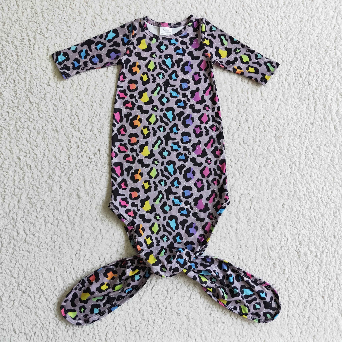 New born baby gown leopard print pajamas NB0014
