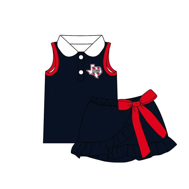 (Custom Design Preorder MOQ 5) Teams Northwest Texans Top Red Bows Skort Girls Summer Yoga Clothes Set