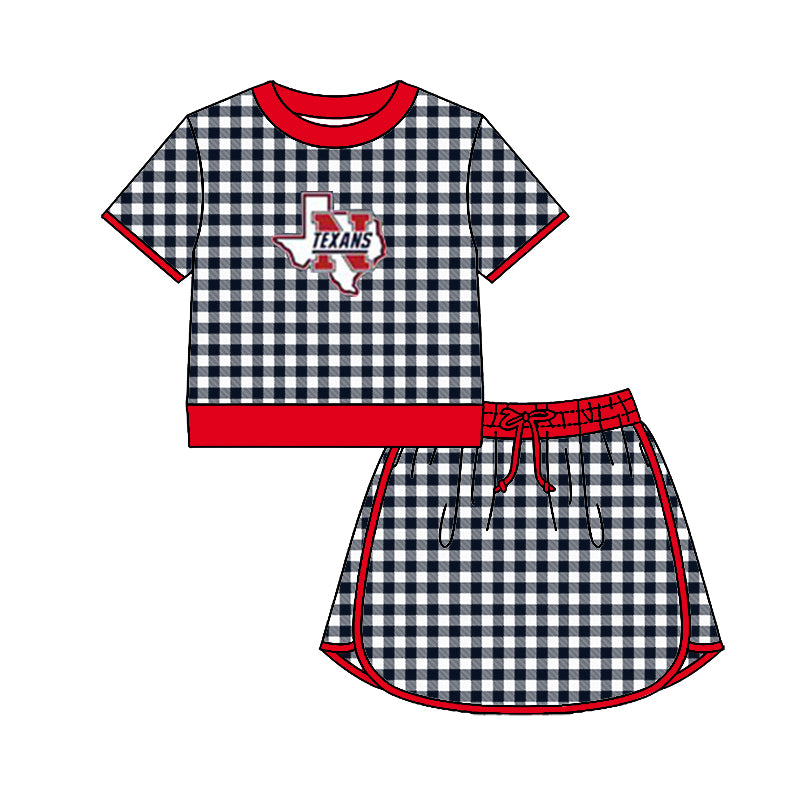 (Custom Design Preorder MOQ 5) Teams Northwest Texans Top Black Checkerd Skort Girls Summer Yoga Clothes Set
