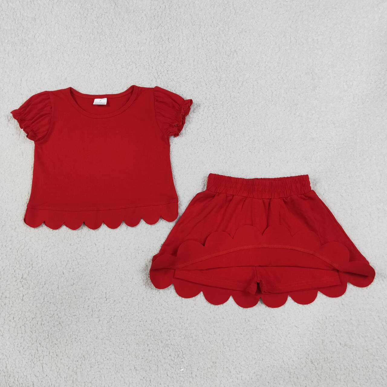 Red Cotton Skirts Girls Summer Scallop Clothes Set