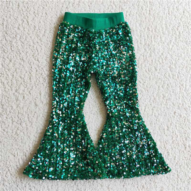 P0033 Green Baby Girls Sequins Bell Pants