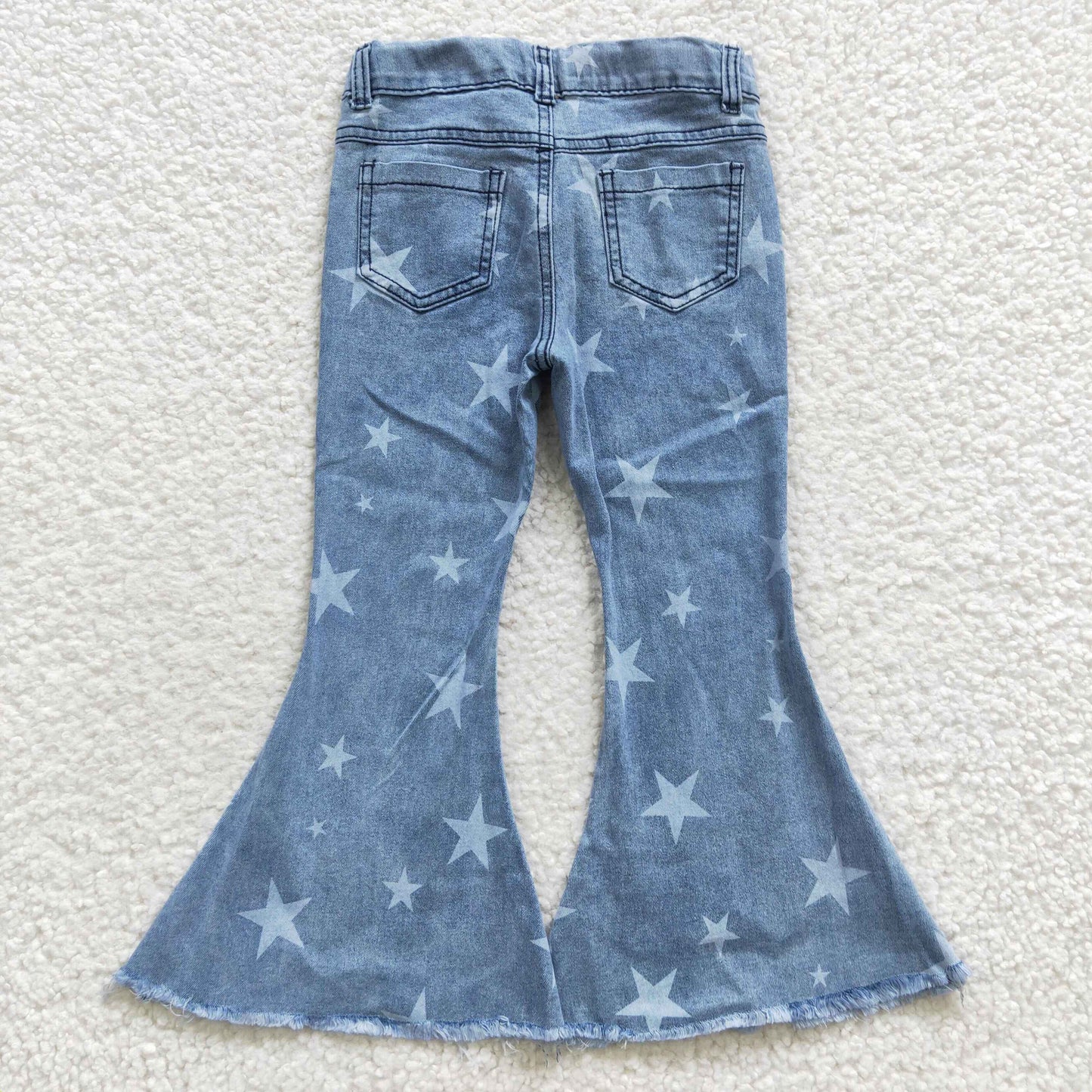 P0108 Stars Blue Denim Bell Bottom Jeans Girls 4th of July Pants