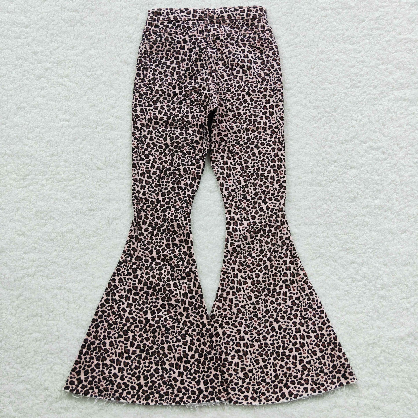 Adult Leopard Denim Bell Bottom Jeans Woman Pants P0117