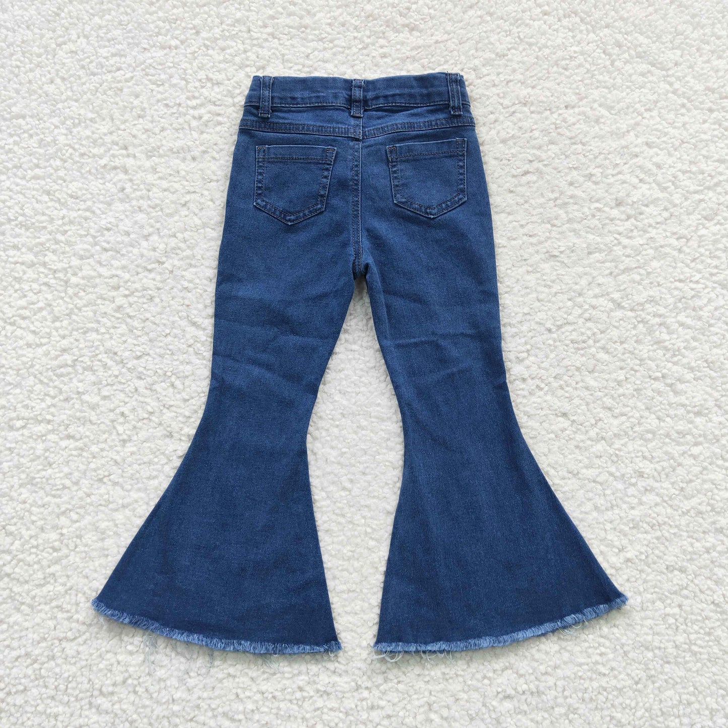 P0127 Stars Blue Bleached Denim Bell Bottom Jeans Girls Pants