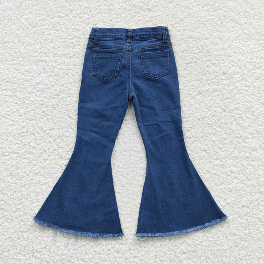 P0127 Stars Blue Bleached Denim Bell Bottom Jeans Girls Pants