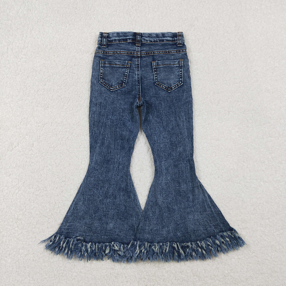 P0132 Blue Tassel Denim Bell Bottom Jeans Girls Pants