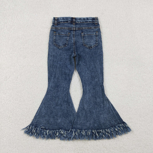 P0132 Blue Tassel Denim Bell Bottom Jeans Girls Pants