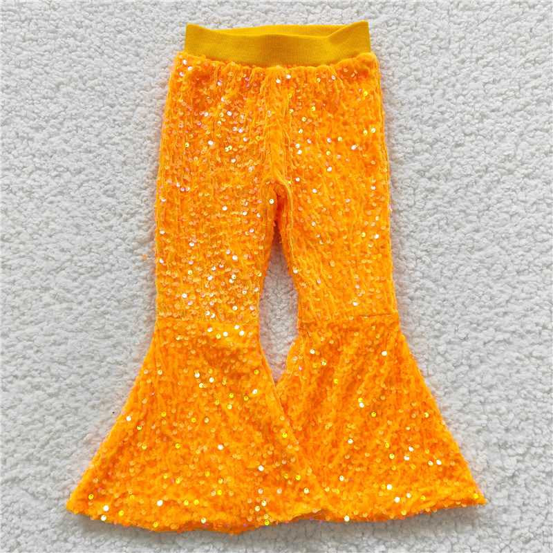 P0149 Light Orange Baby Girls Sequins Bell Pants