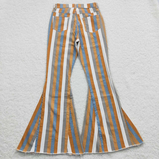Adult Stripes Denim Bell Bottom Jeans Woman Pants P0153