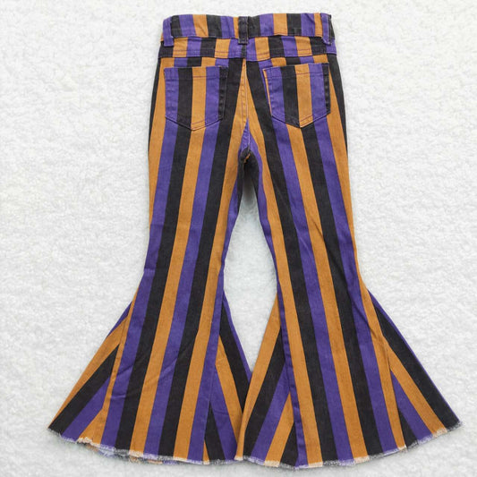 P0157 Purple Orange Stripes Denim Bell Bottom Jeans Girls Halloween Pants