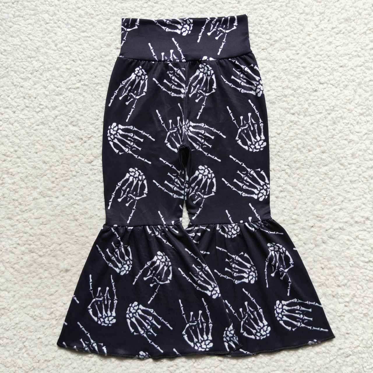 P0259 Hand Bones Black Baby Girls Halloween Bell Bottom Pants