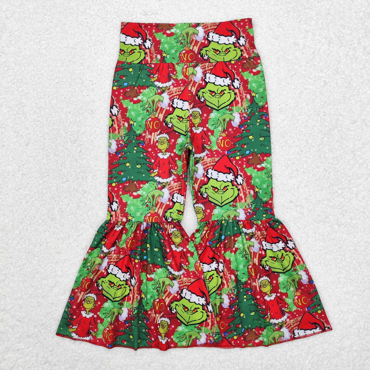 P0630 Green Frog Red Print Girls Christmas Bell Bottom Pants