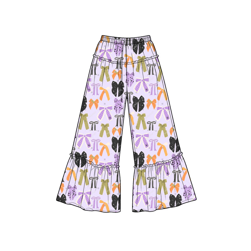 7.6 Preorder KIds Girls Lavender Multi Color Bow Print Wide Leg Pants