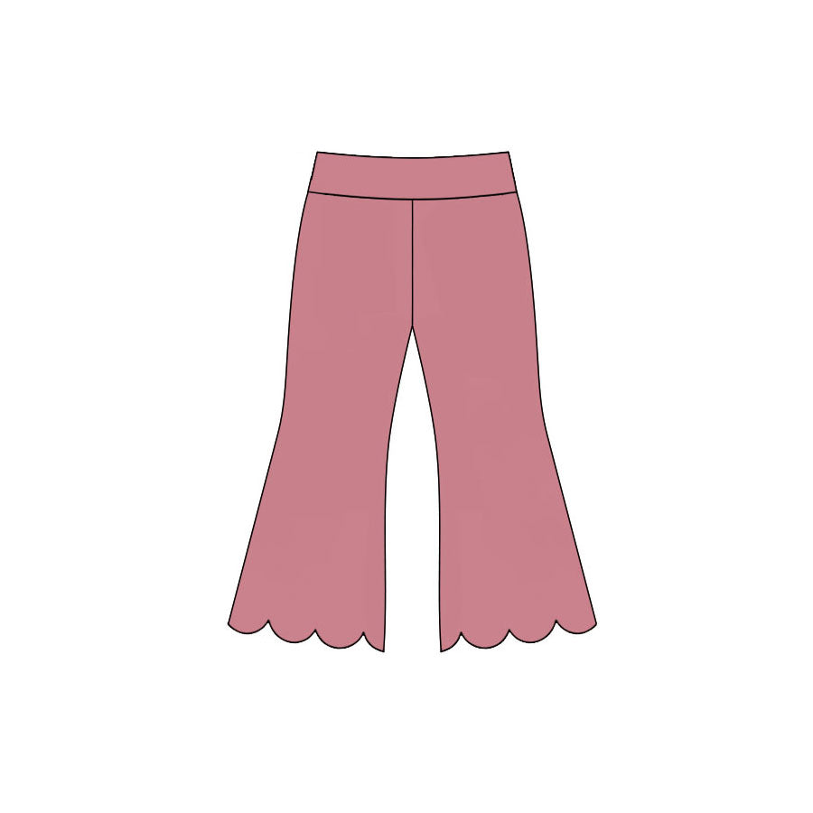 7.14 P1076 Preorder Pink Cotton Girls Scallop Edge Bell Bottom Pants