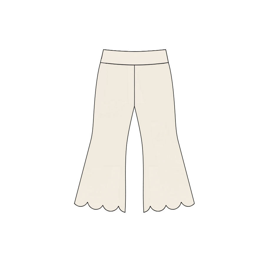 7.14 P1078 Preorder White Cotton Girls Scallop Edge Bell Bottom Pants