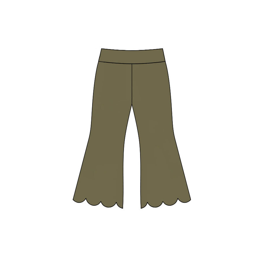 7.14 P1080 Preorder Green Cotton Girls Scallop Edge Bell Bottom Pants