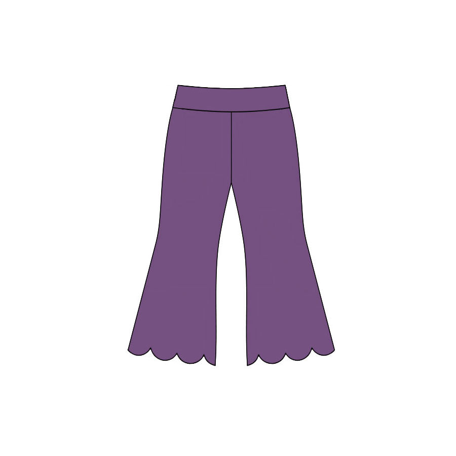 7.14 P1084 Preorder Purple Cotton Girls Scallop Edge Bell Bottom Pants