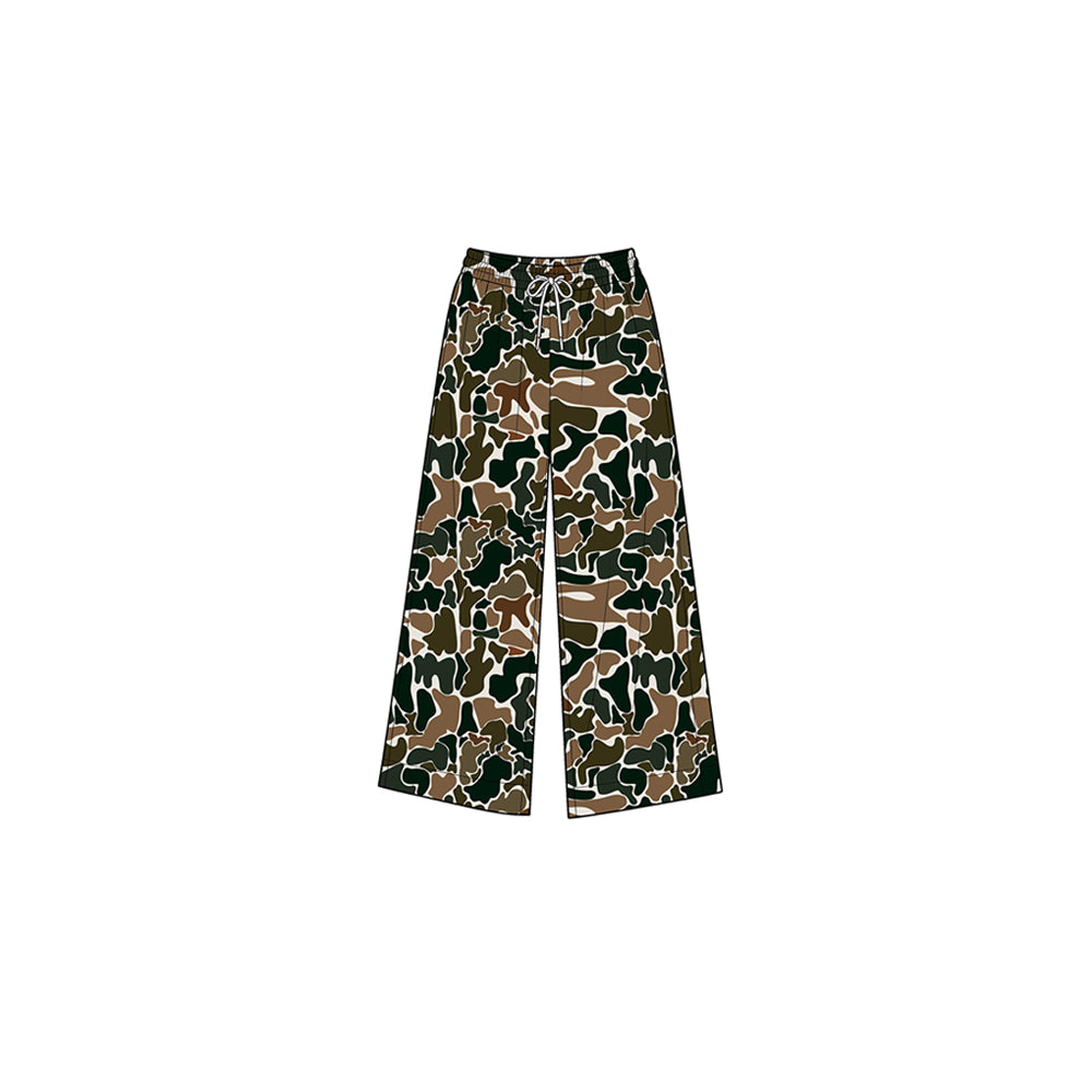 8.1 P1104 Preorder Brown Camo Print Girls Bottom Yoga Pockets Straight Pants