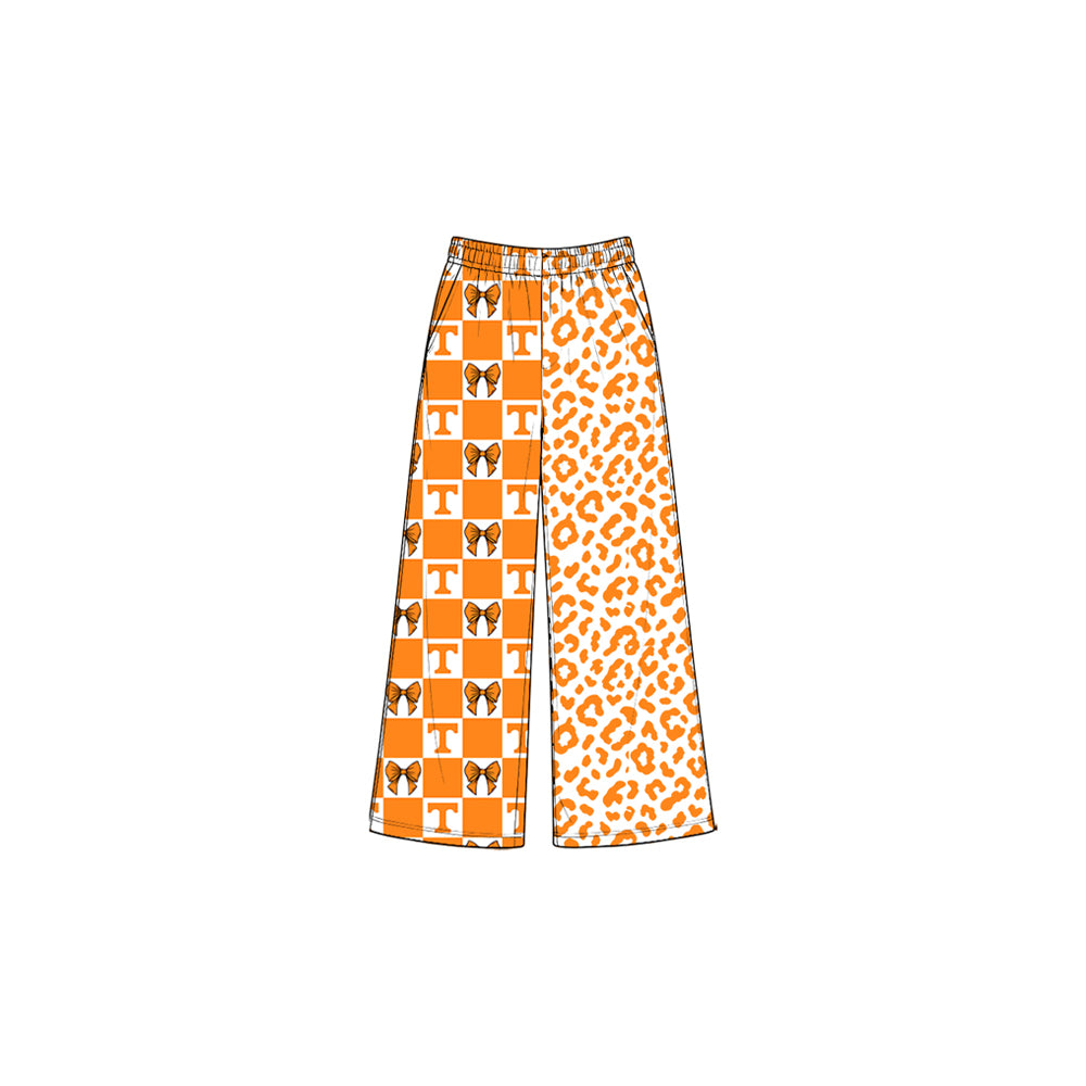 8.3 P1121 Preorder Teams Tennessee Bows Checkered Leopard Print Girls Bottom Pockets Straight Pants