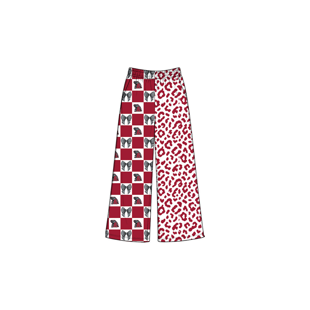 8.3 P1123 Preorder Teams Alabama Bows Checkered Leopard Print Girls Bottom Pockets Straight Pants