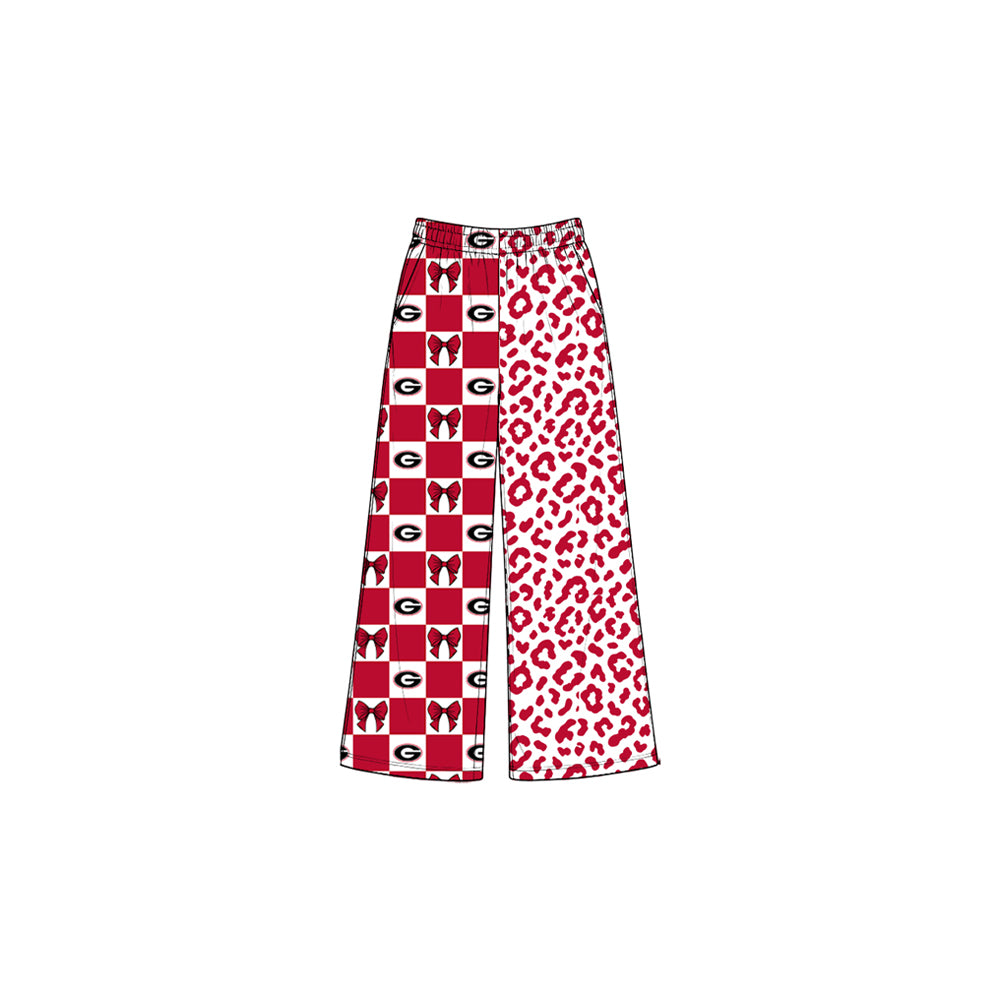 8.3 P1126 Preorder Teams Georgia Bows Checkered Leopard Print Girls Bottom Pockets Straight Pants
