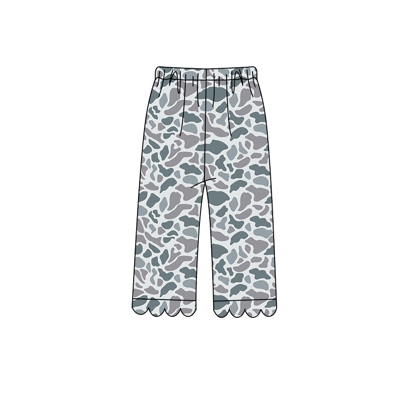 8.10 Preorder Kids Girls Grey Camo Scalloped Pants