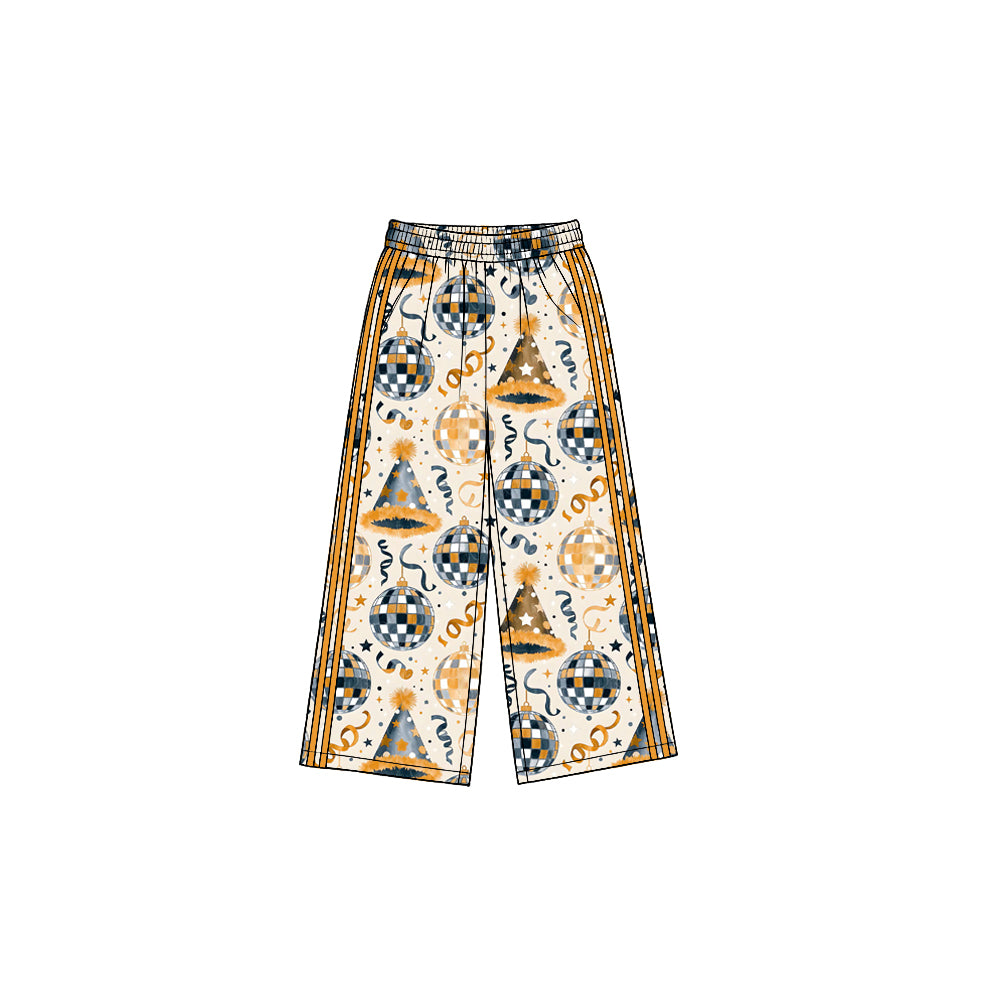 8.19 P1178 Preorder Cheers Stars Gold Print Girls Happy New Year Bottom Straight Yoga Pants