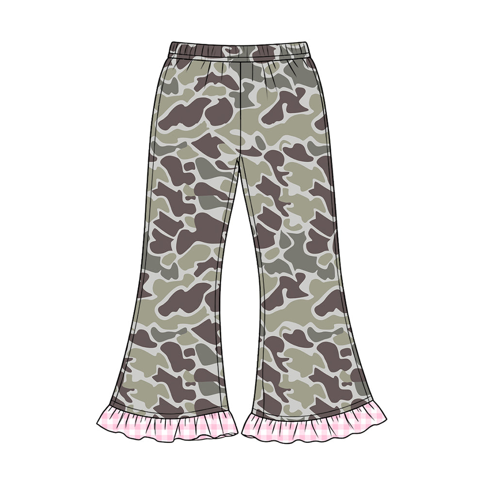 8.20 P1184 Preorder Dark Brown Camo Print Girls Bell Bottom Pants
