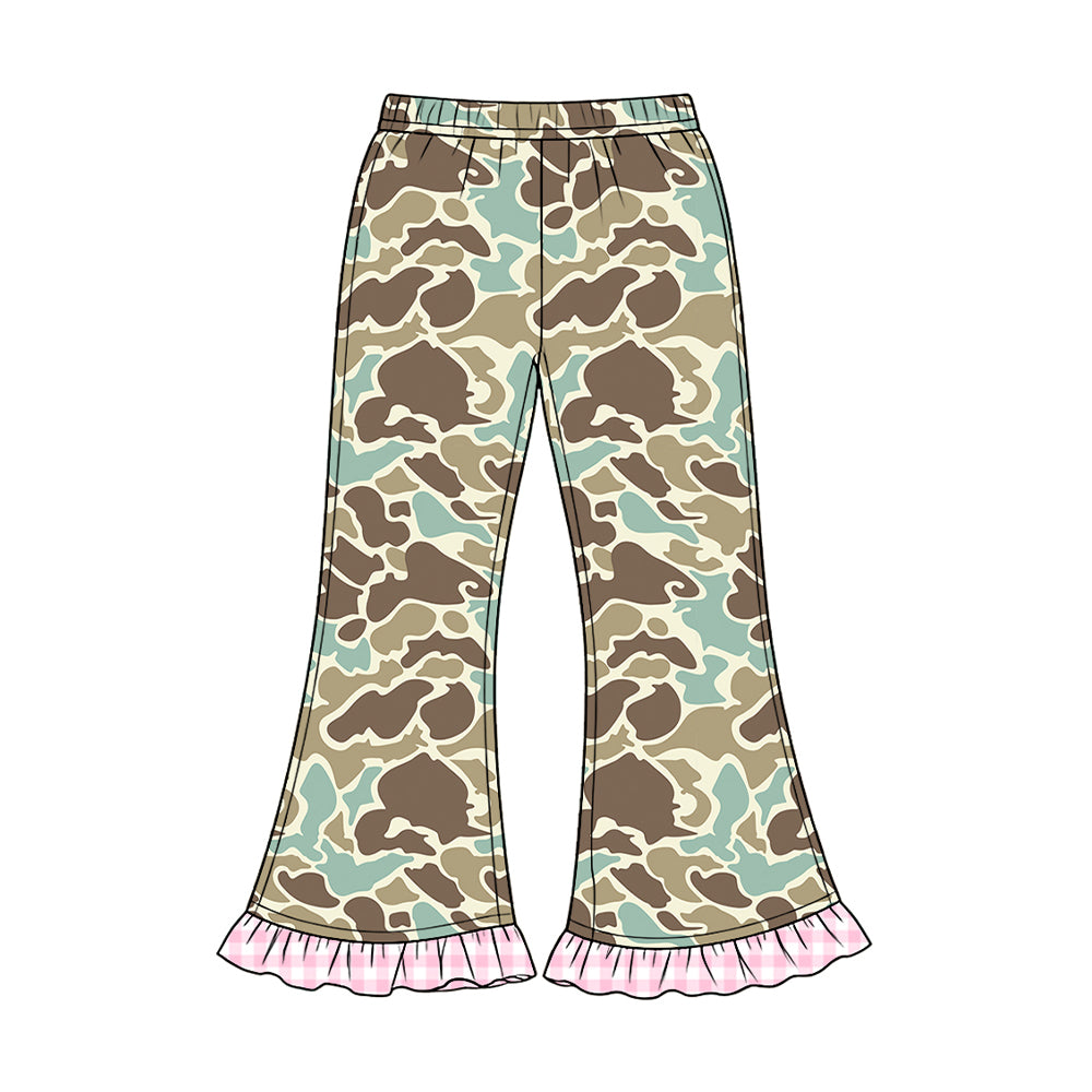 8.20 P1186 Preorder Brown Blue Camo Print Girls Bell Bottom Pants