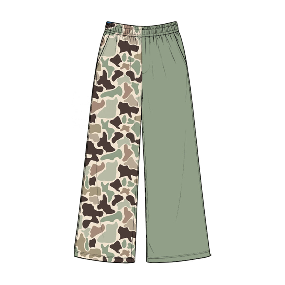 8.28 P1225 Preorder Green Brown Camo Print Pockets Straight Girls Bottom Pants