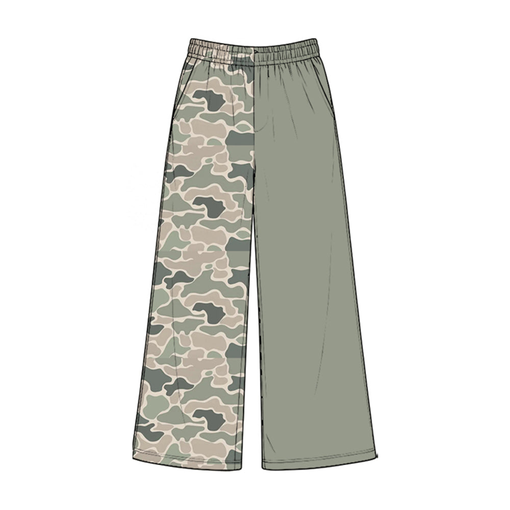 8.28 P1226 Preorder Green Khaki Camo Print Pockets Straight Girls Bottom Pants
