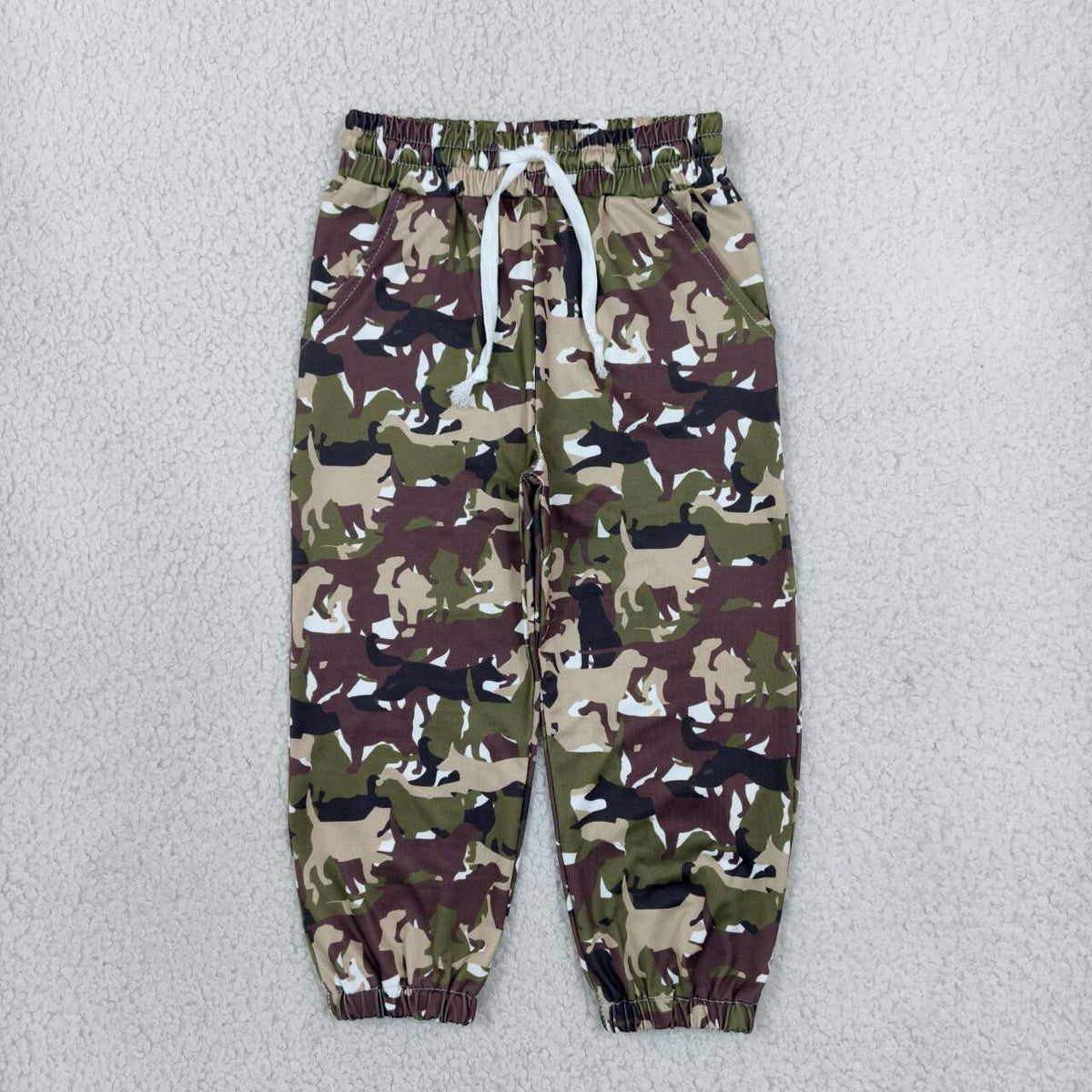 P1256 Dog Camo Print Boys Pockets Bottom Joggers Pants