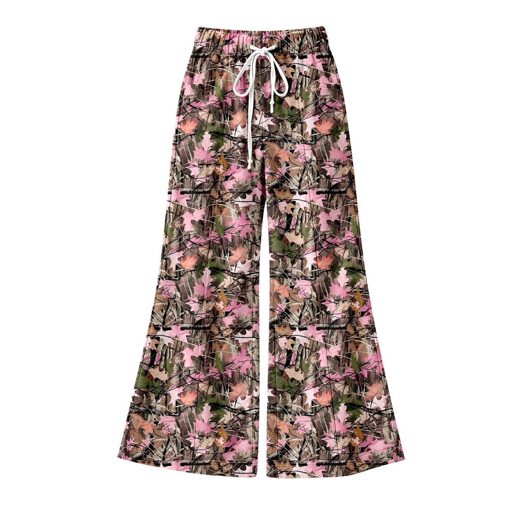 9.11 P1263 Preorder Adult Women Pink Camo Leaf Wide Leg Pants