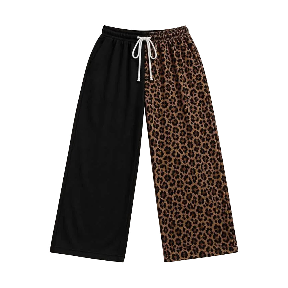 10.5 P1268 Preorder Adult Black Leopard Woman Bottom Split Straight Pants