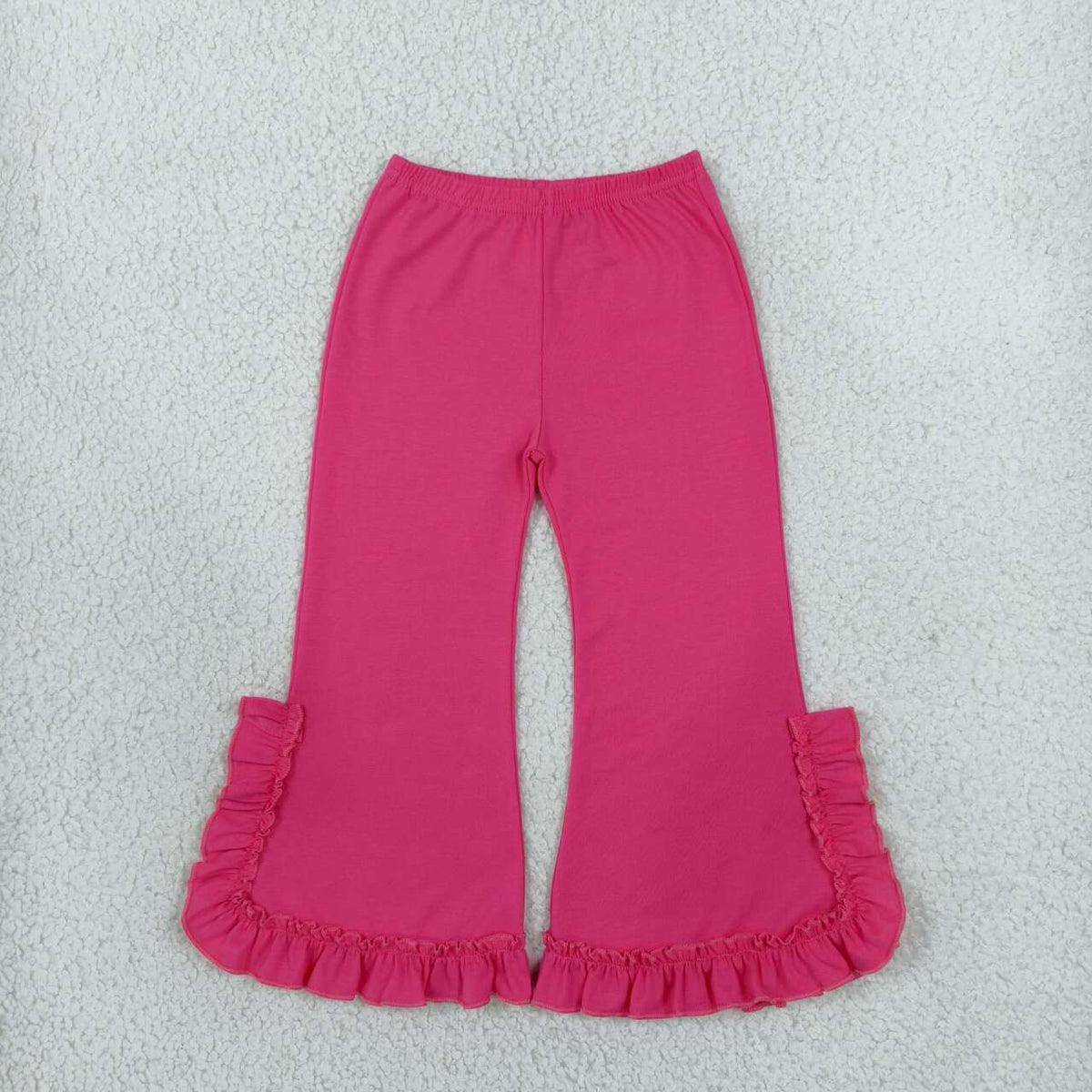 P1273 Hot Pink Cotton Ruffle Girls Bell Bottom Pants