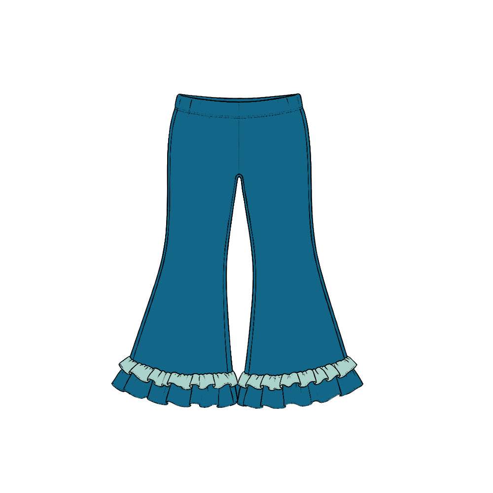 10.22 Preorder P1307 Teal Color Light Mint Ruffle Girls Bell Bottom Pants