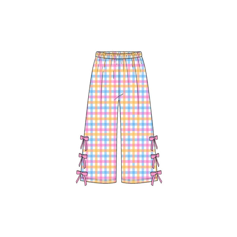10.30 P1319 Preorder KIds Girls Pink Blue GIngham Pants with Bow