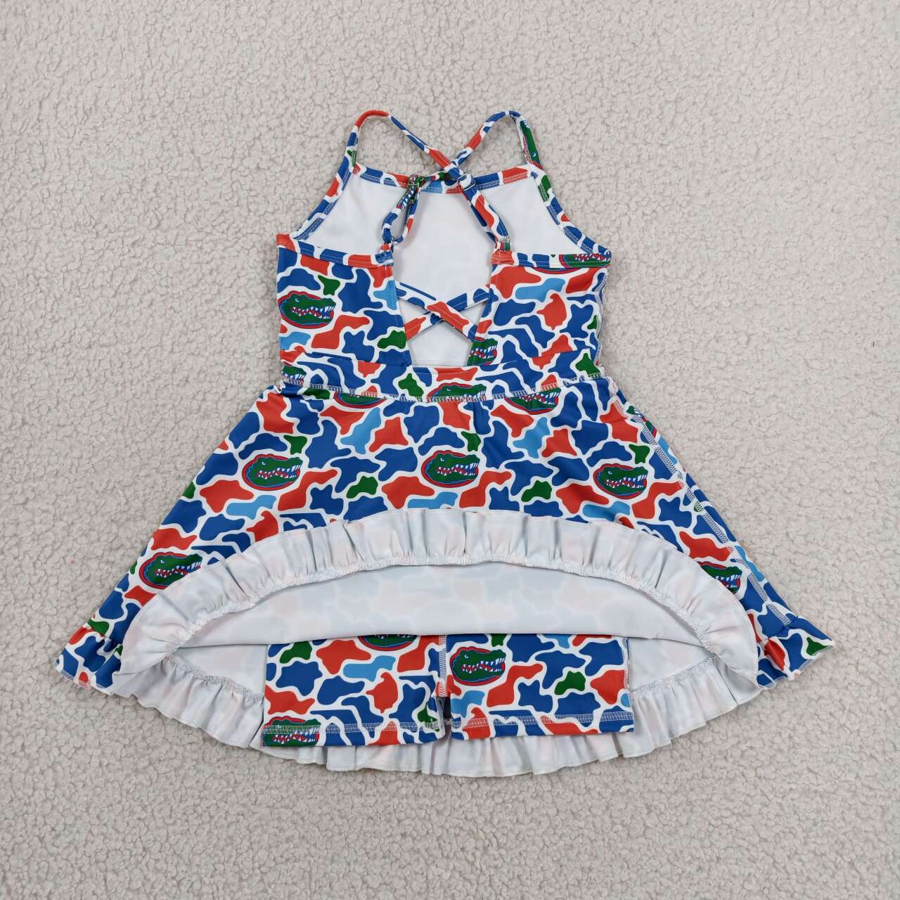 Teams Florida Camo Print Girls Summer Strap Shorts Ruffle Knee Length Yoga Dress