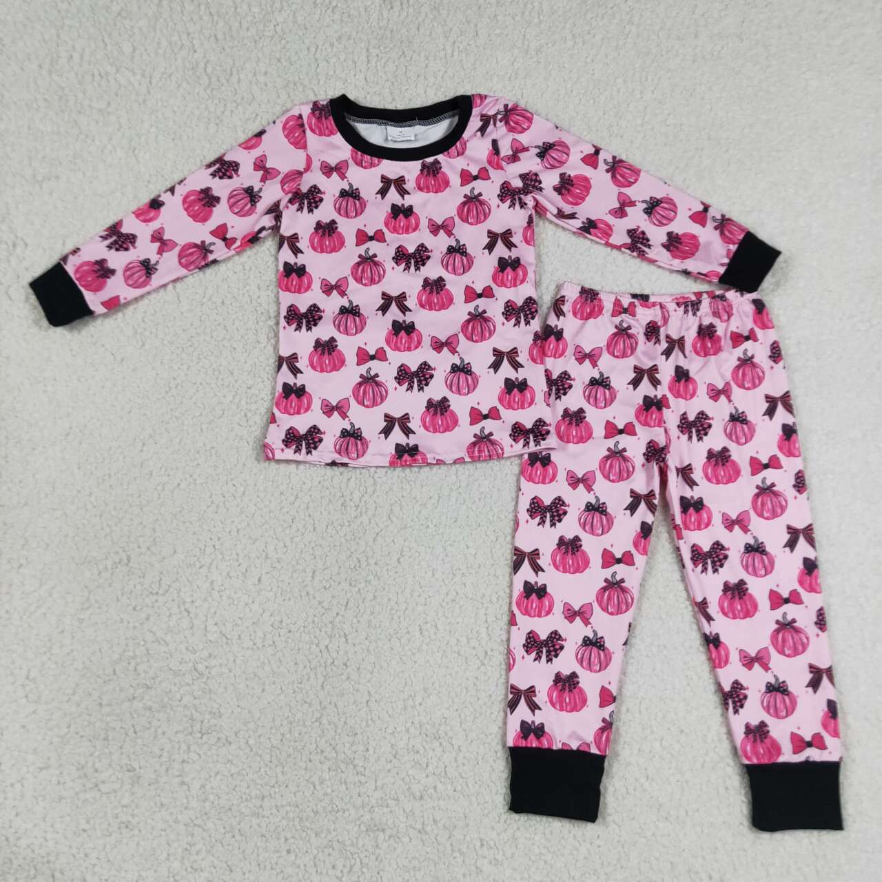 Pumpkin Bows Pink Baby Girls Fall Pajamas Clothes Set