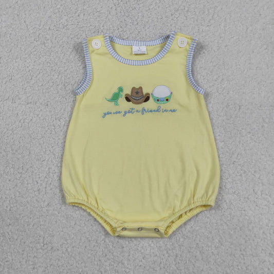 Embroidery Dino Hat Cartoon Toy Print Baby Boys Summer Button Romper