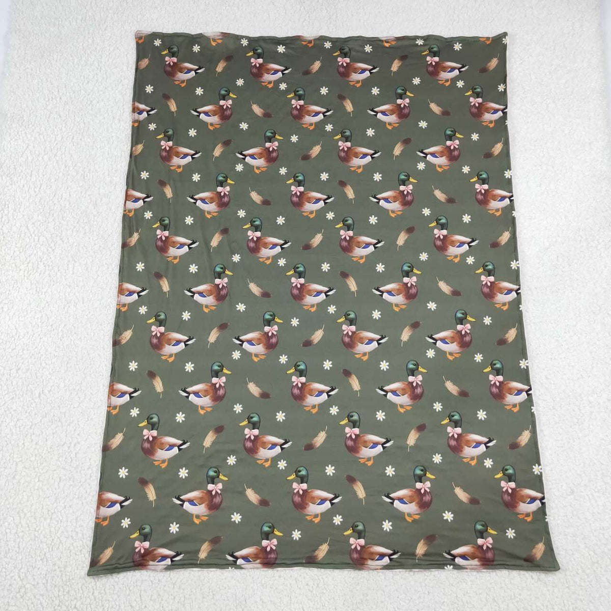 BL0283 Duck Call Feather Flowers Print Baby Girls Blanket
