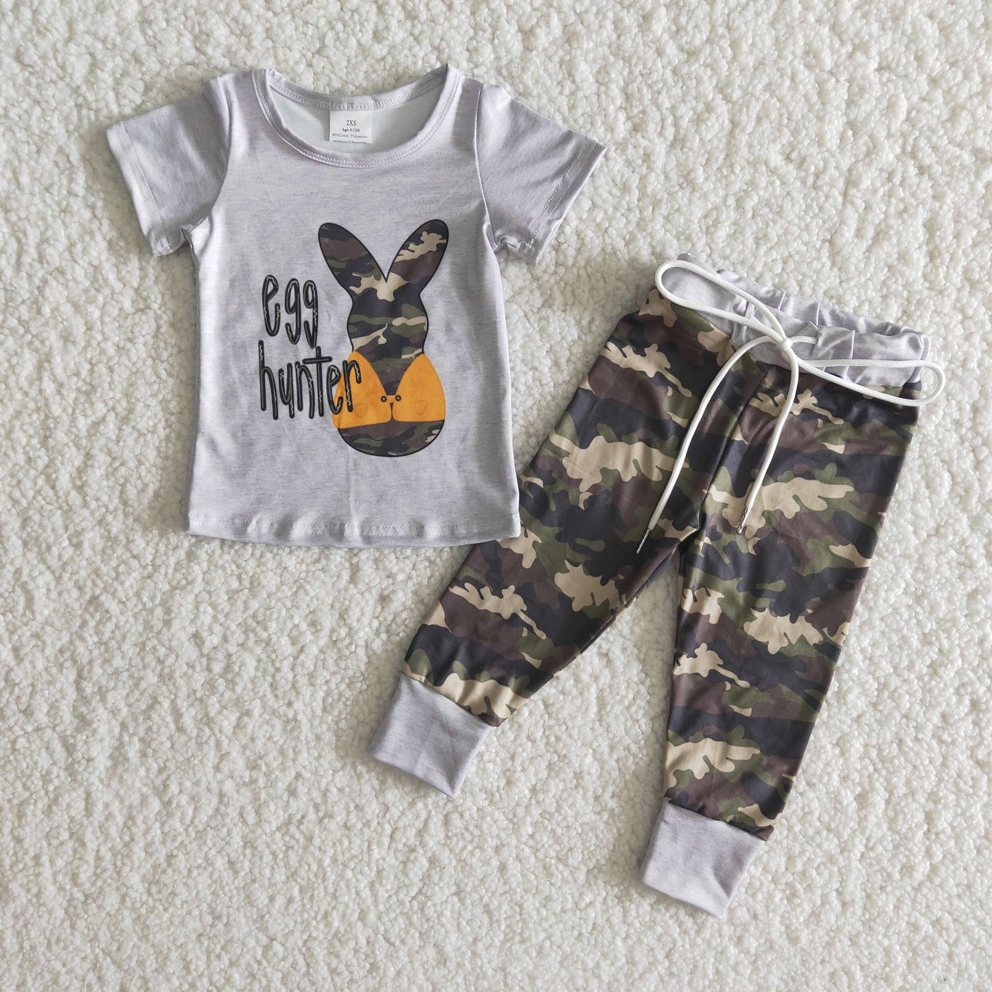 (Promotion)B16-23 Bunny Top Camo Pants Boys Easter Clothes Set