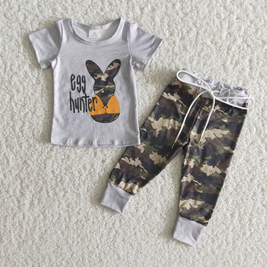 (Promotion)B16-23 Bunny Top Camo Pants Boys Easter Clothes Set