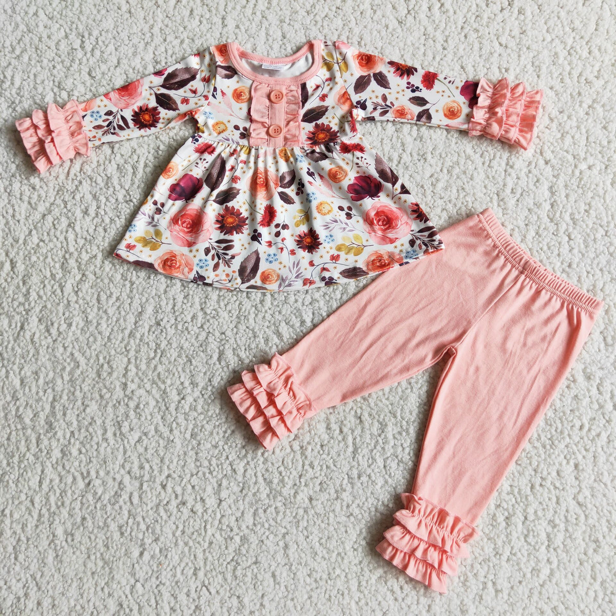 (Promotion) 6 C7-20 Flowers Tunic Top Pink Pants Girls Clothes Set