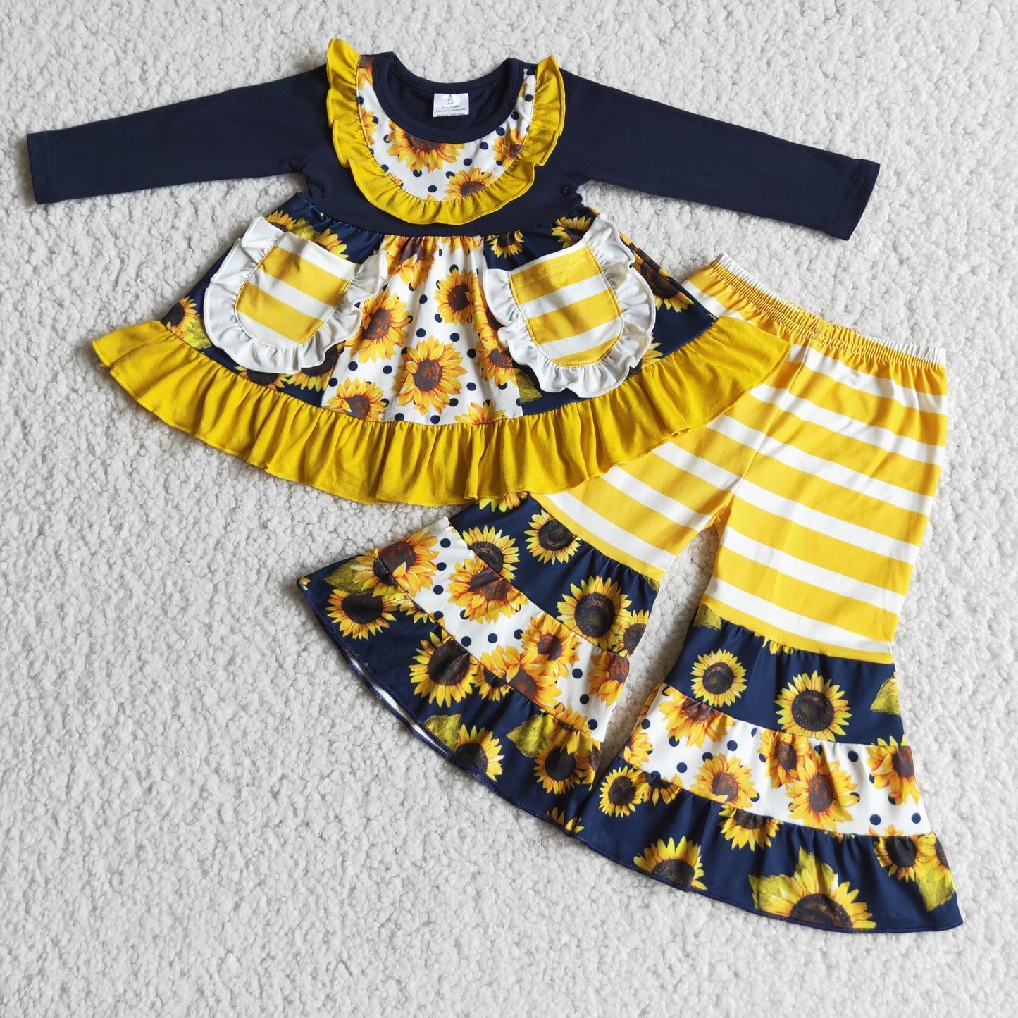 (Promotion)Long sleeve pockets sunflower outfits 6 A22-28