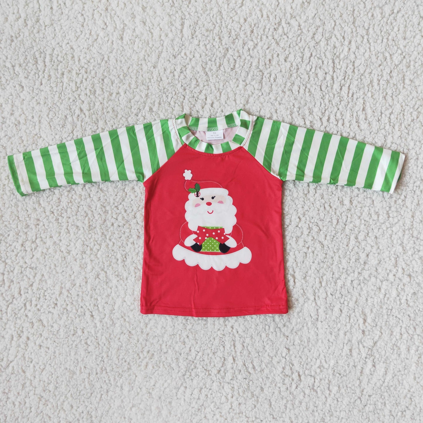 (Promotion) 6 A32-1 Santa Stripes Print Boys Raglan Sleeve Christmas Tee Shirts Top