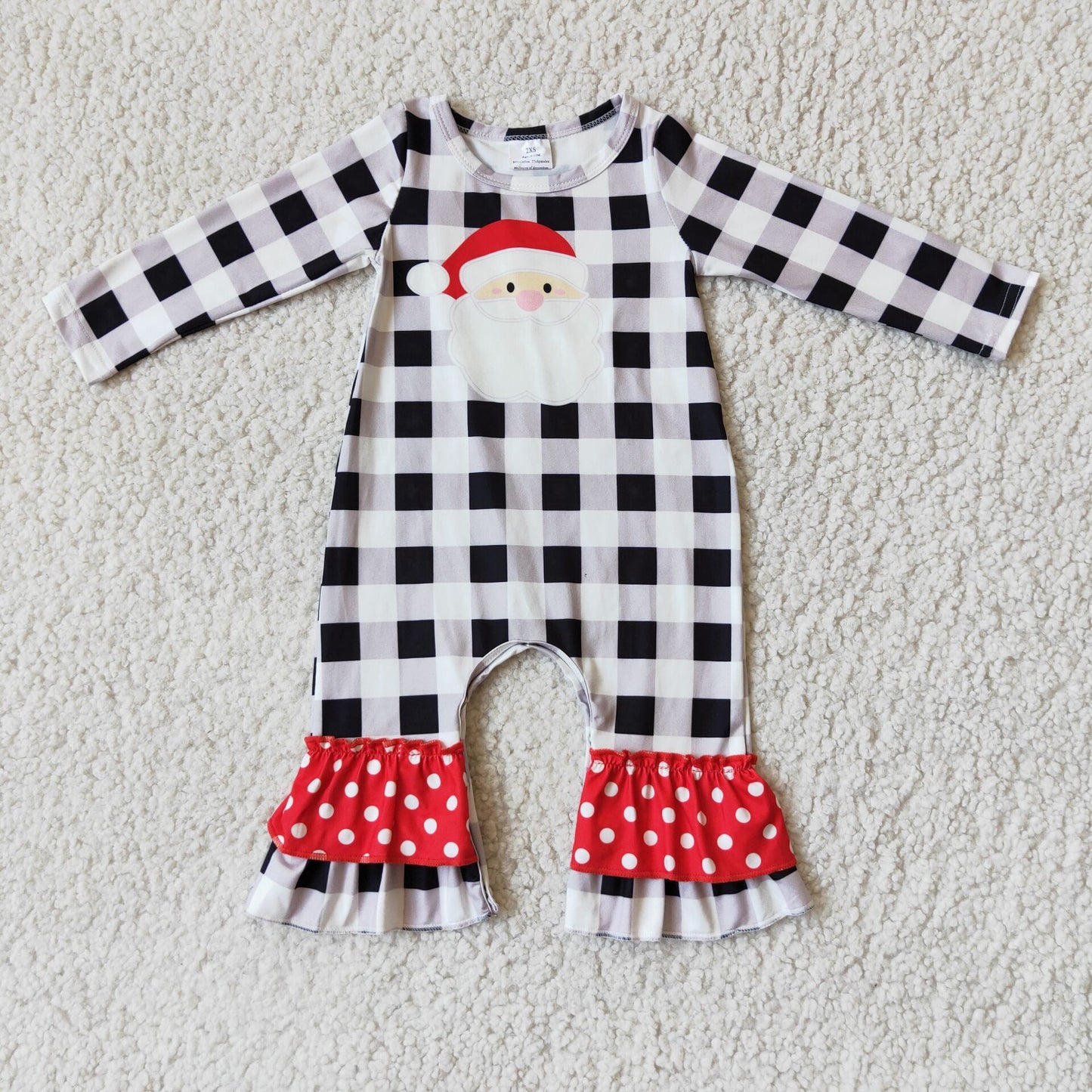 (Promotion)6 A15-5 Santa Checkered Print Baby Girls Christmas Ruffle Romper